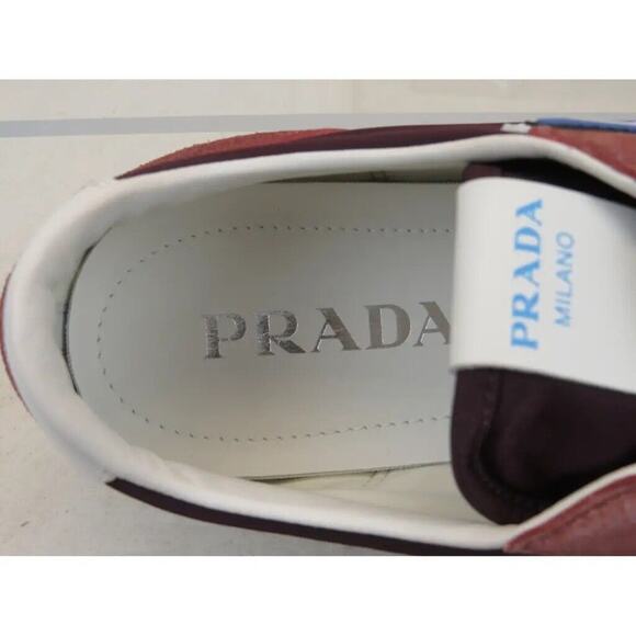 PRADA 2EG276 PINK SUEDE STRIPE BURGUNDY LOGO LOW TOP SNEAKERS 8.5 / US 9.5 ITALY main image 8